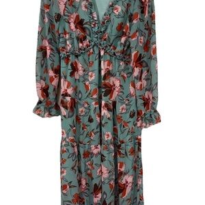 Sage Green Floral Ruffle Maxi Dress - Long Sleeve